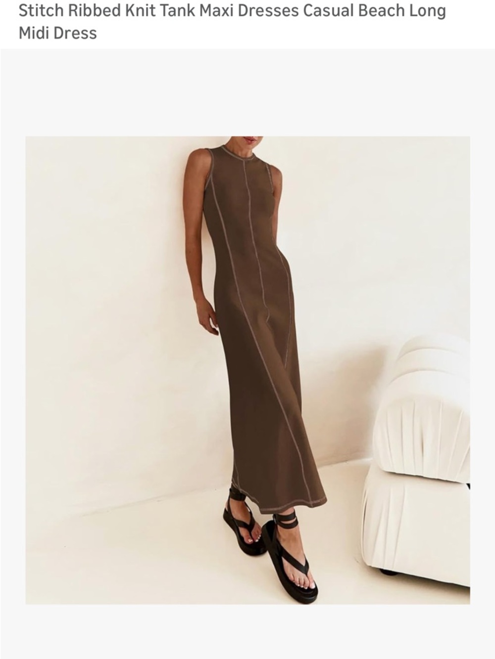Brown Ribbed Tank Maxi Dress